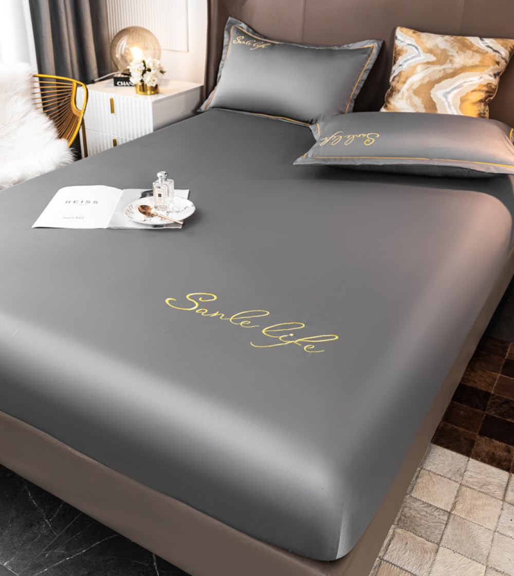 1 pezzo Lenzuolo con angoli per letto estivo Lenzuolo rinfrescante Queen/King Size Lenzuolo per letto matrimoniale Biancheria da letto singola (senza federa, grigio, 90x200x25 cm Singolo