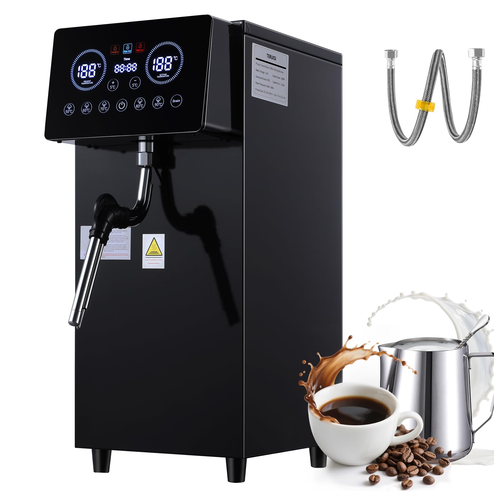 Hands frothing milk with the steam wand