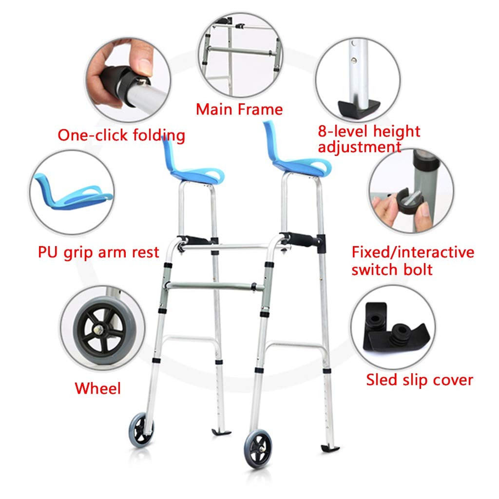 YXCKG Andador Plegable Ligero De 2 Ruedas, Andador para Ancianos, con Asiento, Andador para Adultos con Rueda, Altura Ajustable, 30-45 Pulgadas (Size : No Pad)