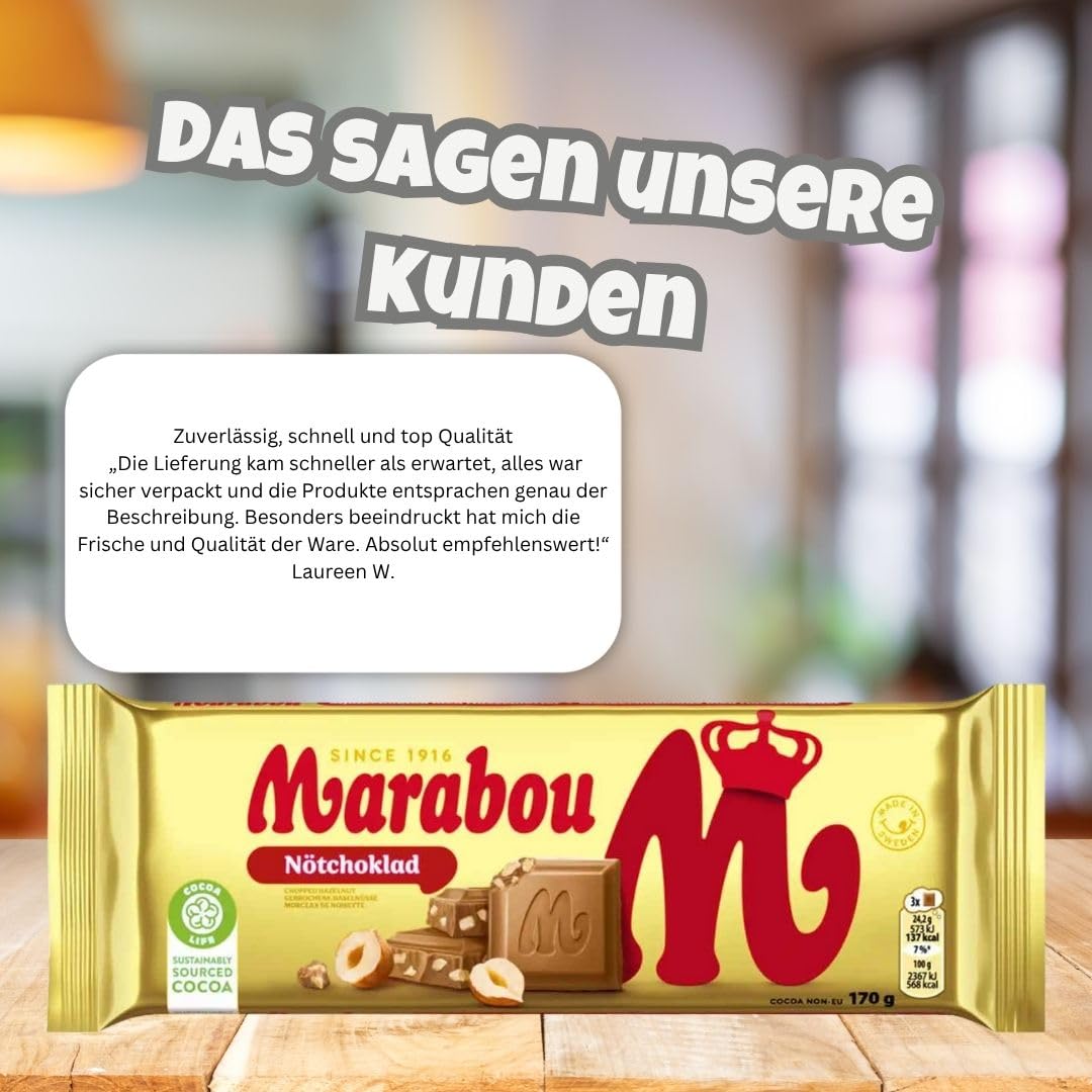 Marabou Nöt 14×170 g (insg. 2,38 kg) | Schwedische Milchschokolade mit Nüssen | Tafelschokolade Vorratspack | Cremig & knackig | Für Party, Office & Geschenke