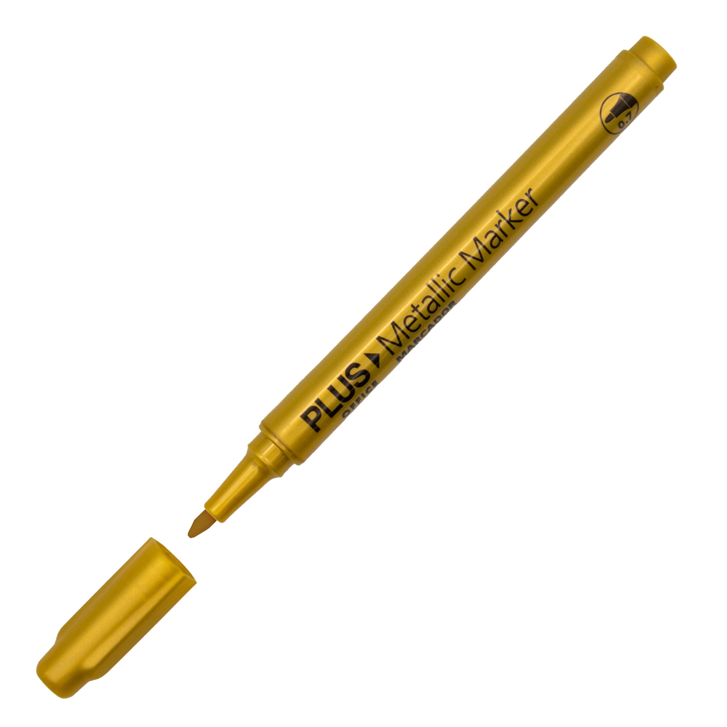 Plus Office - Rotulador Permanente, Resistente A Las Manchas y Al Agua En Casi Todas Las Superficies, Ancho de Trazo 0,7 mm, Larga Duración, Pack 12 rotuladores (Oro)