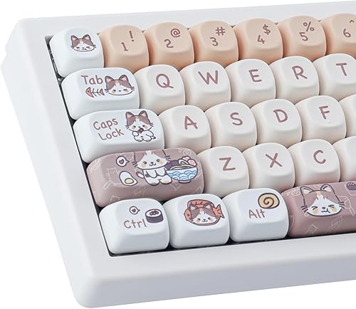 PBT - Juego de teclas de 143 teclas para sublimación de tinte, juego de teclas de gatito-gato, perfil MOA, teclas personalizadas para teclados