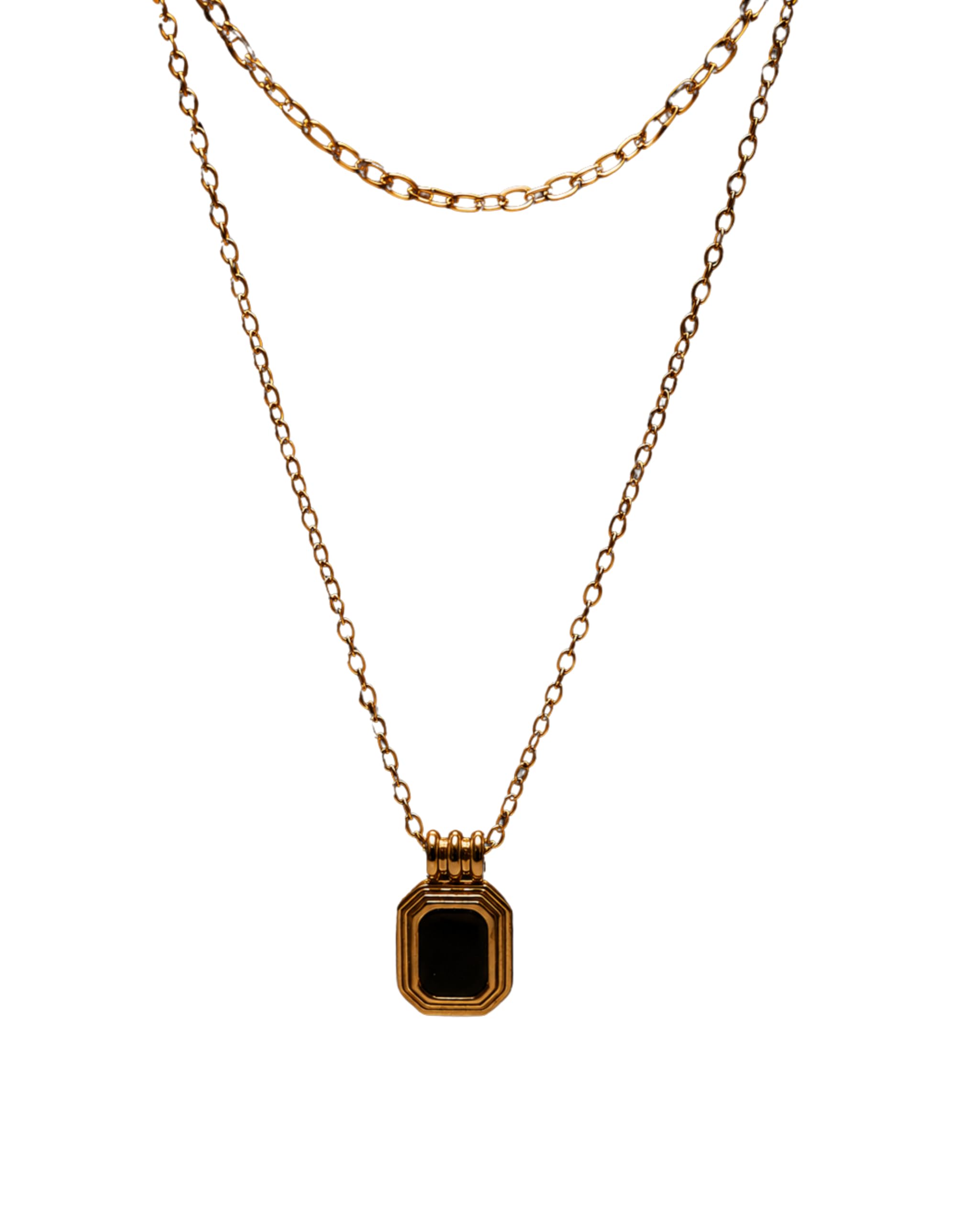 hasto by hasti Gold Layered Black Pendant Necklace for Women & Girls | Double Layer Chain Necklace with Square Black Charm | Minimal Daily Wear, Party & Gift Jewellery-picture-38