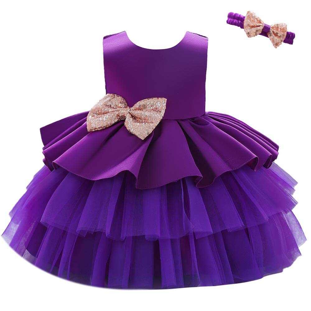 Dressy Daisy Baby & Toddler Girls' Special Occasion Dresses Wedding Flower Girl Tiered Dress Fancy Ball Gown with Headband