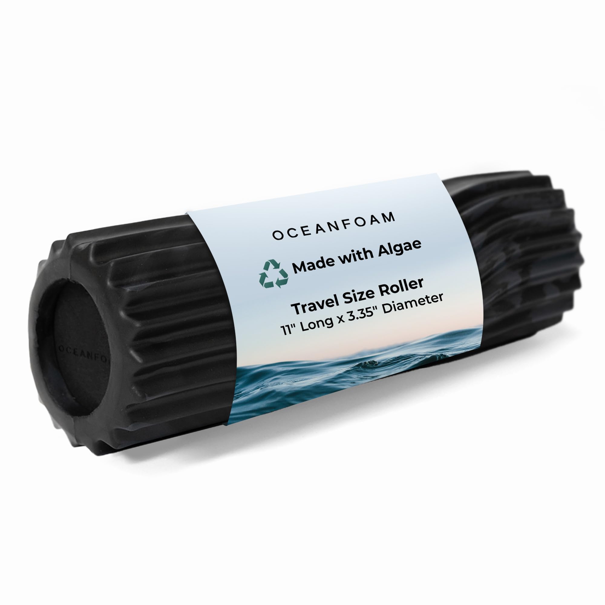 Oceanfoam Ripple Roller - Muscle Massage Foam Roller for Back Pain & Stretching - Ergonomic Wave Textured - Yoga, Athletics, & Wellness - Compact - 11" x 3.35" - Black & Charcoal Marbled