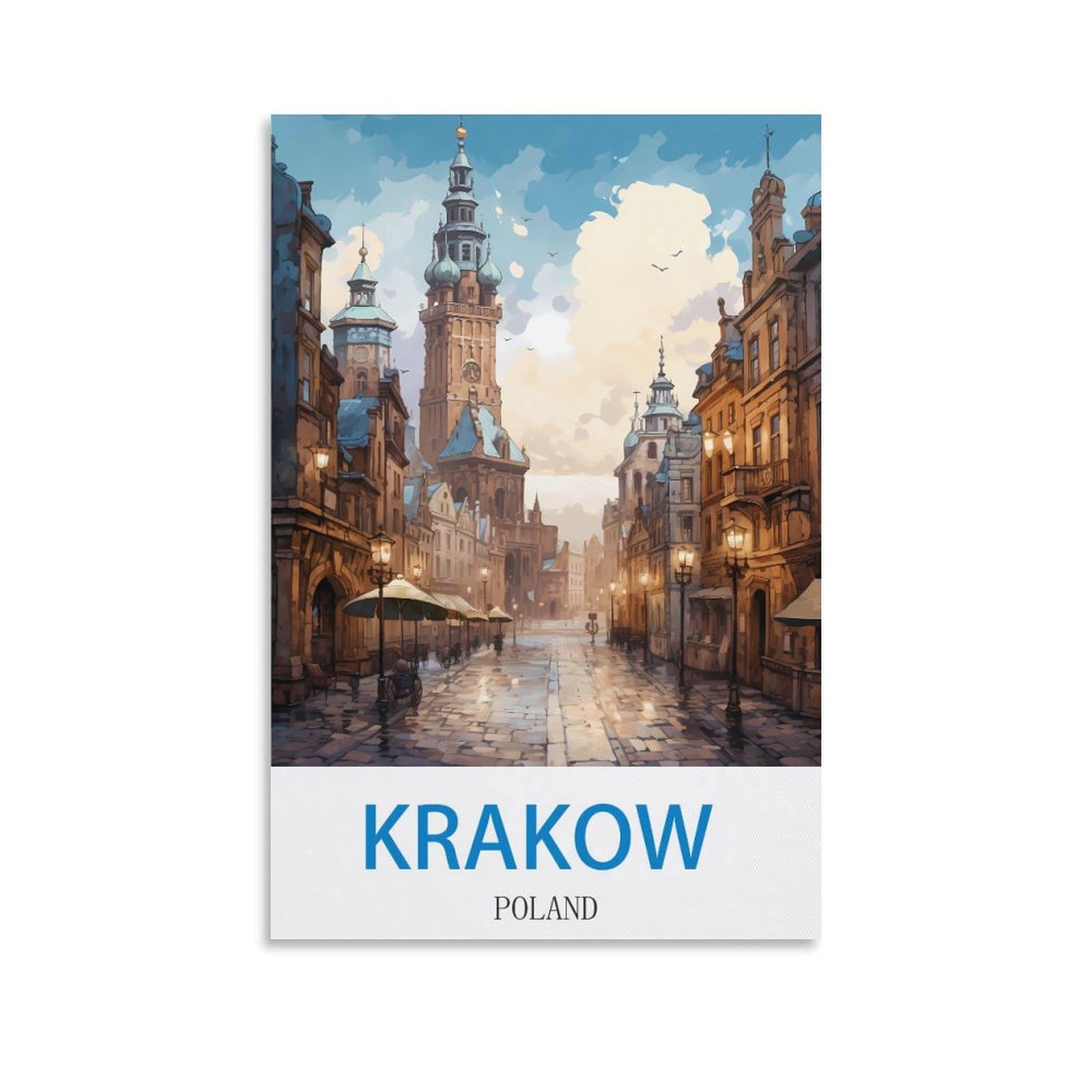 HeyBox Krakow Poland Vintage Travel Poster 20x30inch(50x75cm) Canvas Prints Wall Art Paintings for Home Office Living Room Decor