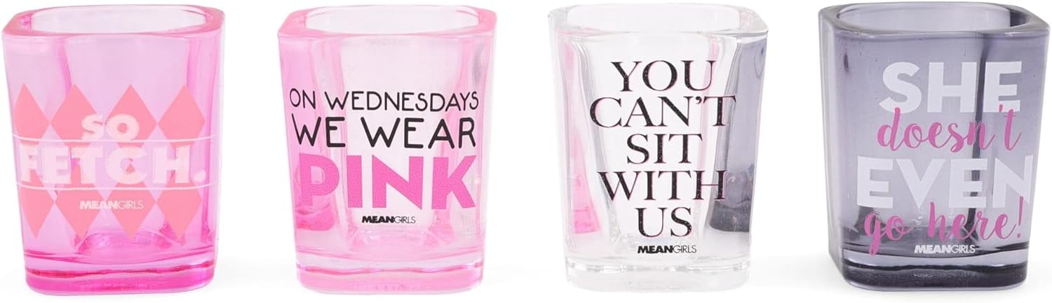Silver Buffalo Mean Girls Quotes Mini Shot Glasses, Set of 4 | Home Barware For Liquor and Beverages | Each Holds 2 Ounces