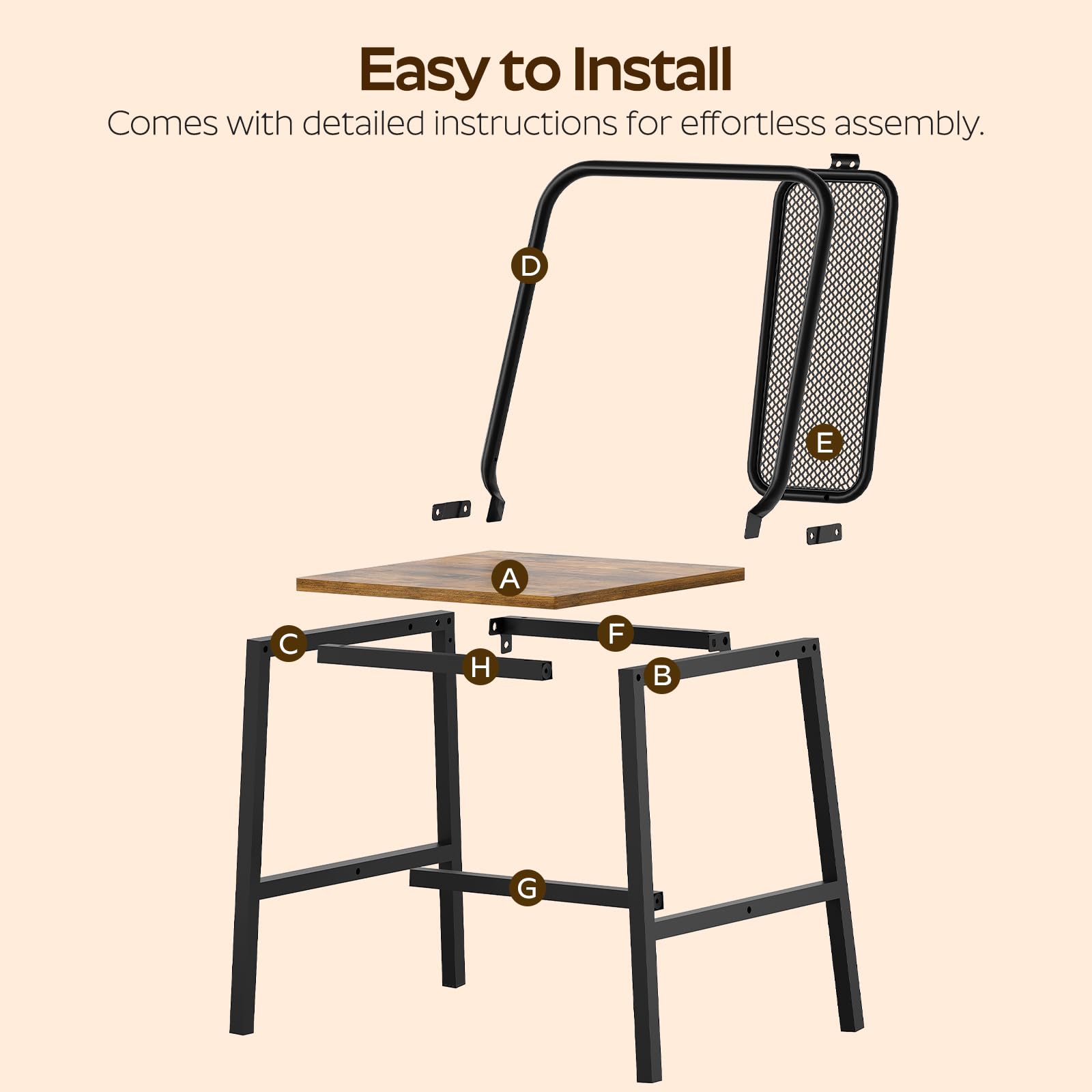 CY01L4BRN1 - Juego de 4 sillas de comedor de madera, sillas de comedor de granja con soporte trasero, para sala de estar, cocina, marrón rústico y negro 8