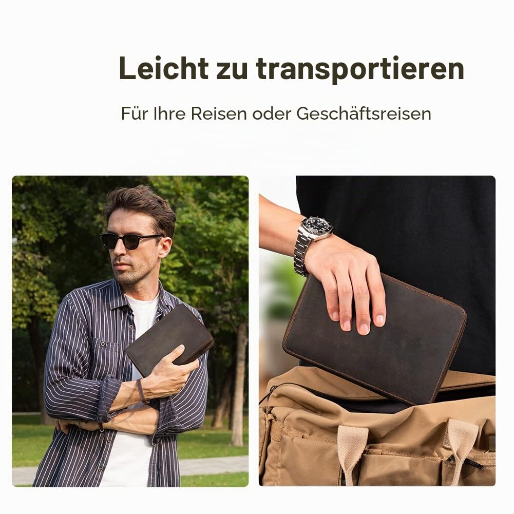 Hiram Uhrenarmband-Organizer-Tasche, echtes Leder, Reiseetui, für 12 Uhrenarmbänder, Aufbewahrungstasche, Geeignet für die Meisten Größen von Uhrenarmbändern
