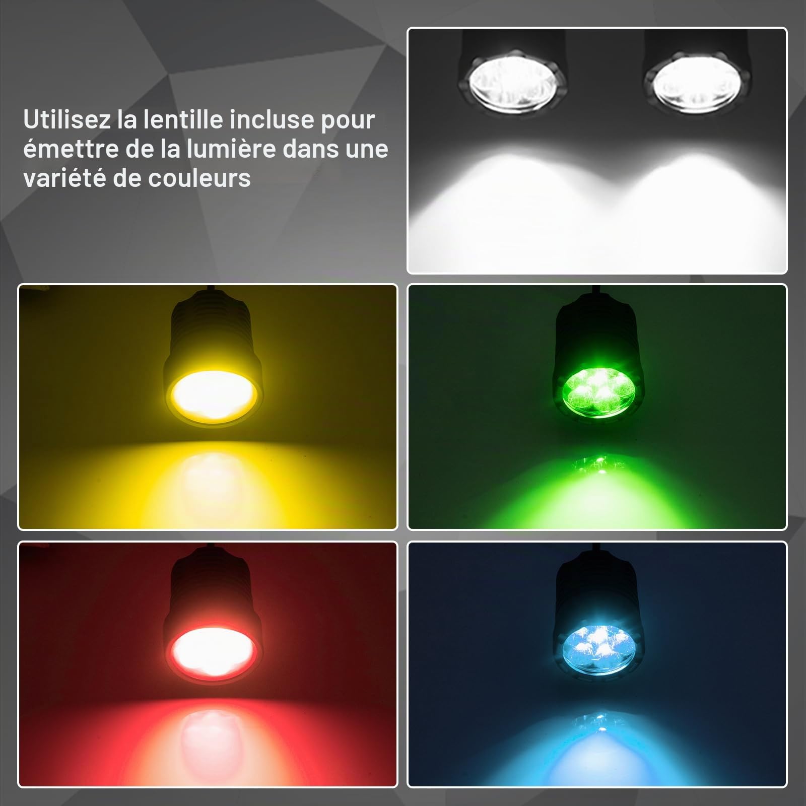 feux additionnels moto led, phare, led moto projecteur lampe Kit Feux de Route à LED Rond avec Interrupteur et Support de Montage, 2Pcs