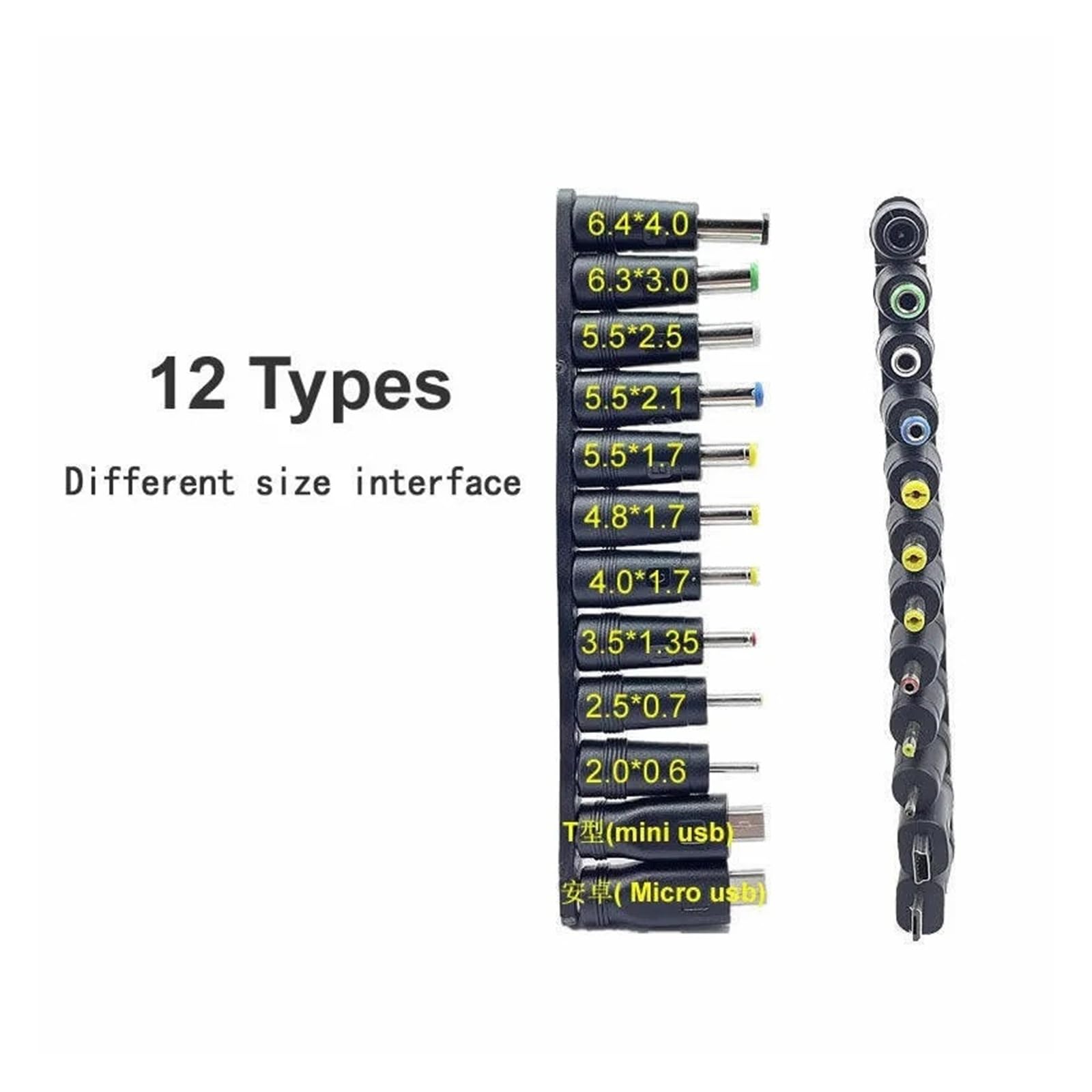 Câble de charge USB vers DC 5 V 5,5 x 2,1 mm avec 12 adaptateurs interchangeables 1 m/2 m (câble 1 m 12 en 1)