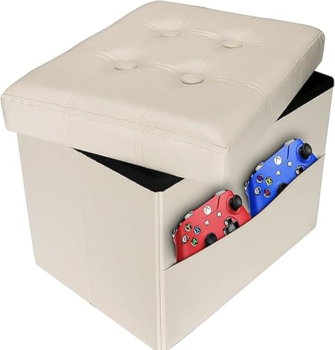 AmasSmile Taburete plegable otomano de almacenamiento, banco de almacenamiento de cuero de 30 pulgadas, taburete otomano corto, almacenamiento de