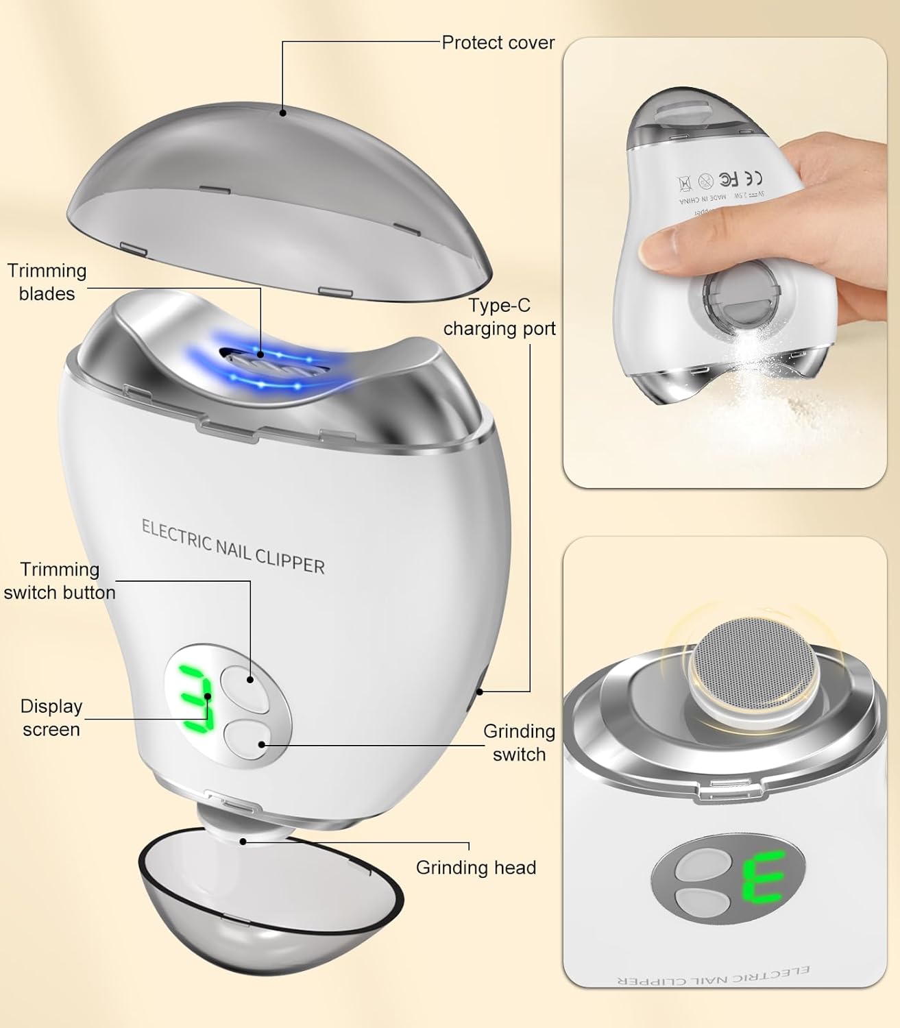 2026 Upgrade 2-in-1 Electric Nail Clipper & Filer, Baby Nail Trimmer with LED Light 3-Speed Quiet (<45dB) Portable Nail Cutter for Seniors & Adults, Rechargeable via USB-C