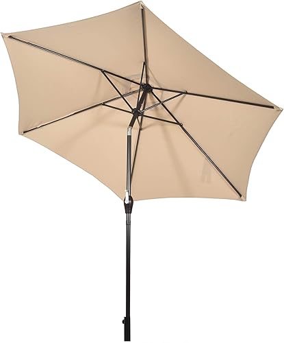 TANGKULA Sombrilla de patio de 9 pies, sombrilla de mesa de mercado al aire libre con botón de inclinación ajustable, manivela y 6 varillas