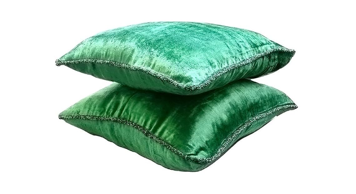 The HomeCentric Emerald Green Euro Sham 65x65 cm (26x26 inch), Solid Contemporary Decorative Velvet Beaded Cord Euro Sham, Square Throw Velvet Euro Pillow Sham, Solid - Green Shimmer โ image 1
