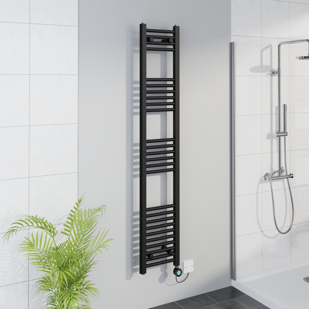 Warmehaus WiFi Electric Bathroom Straight Radiator Timer 1600x300mm Black