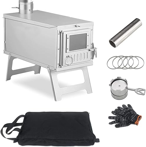 Yesinaly Estufa de camping ultraligera portátil para tienda de campaña, camping, cocina al aire libre, caza, pesca en hielo, estufa de madera al