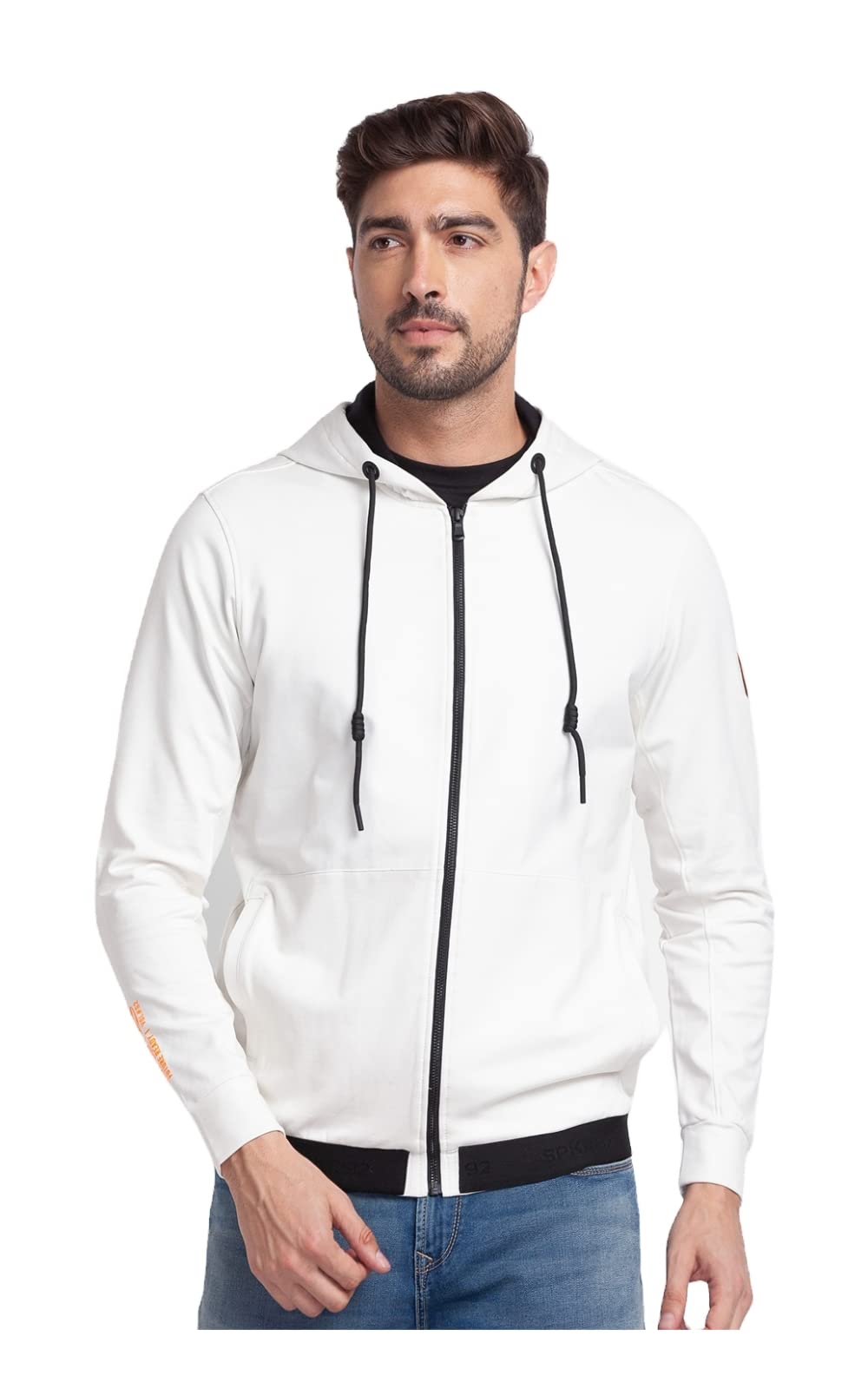Spykar Men's Cotton Hooded Regular Fit Sweatshirt (MSS02BBLW244EcruM_White_Medium) in white