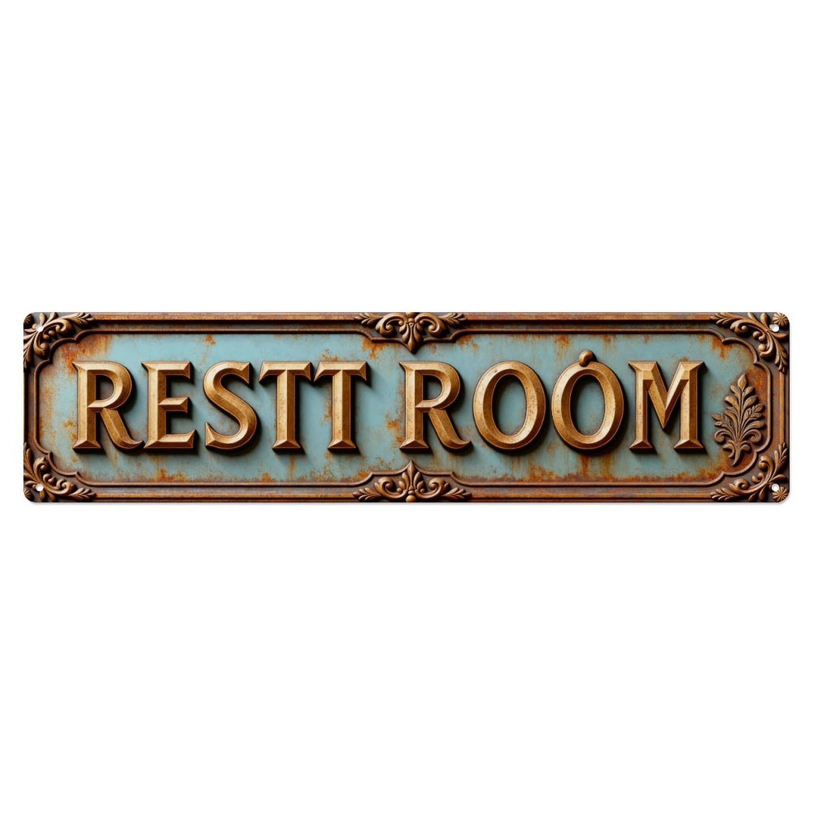 Ornate Gold Lettering Blue Background Decorative Border Tin Sign Vintage Metal Sign Home Bar Garden Indoor & Outdoor Wall Decor Retro Metal Poster 4x16 Inch