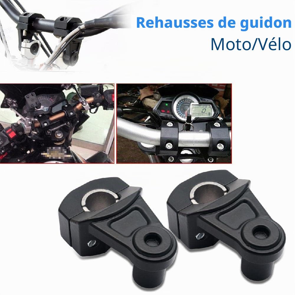 Baceyong Lot de 2 Supports de guidon de moto rehausseurs de guidons modifiés pour motos tout-terrain Compatible avec toutes les motos équipées d'un support de guidon de 22 mm (0,87 pouce)