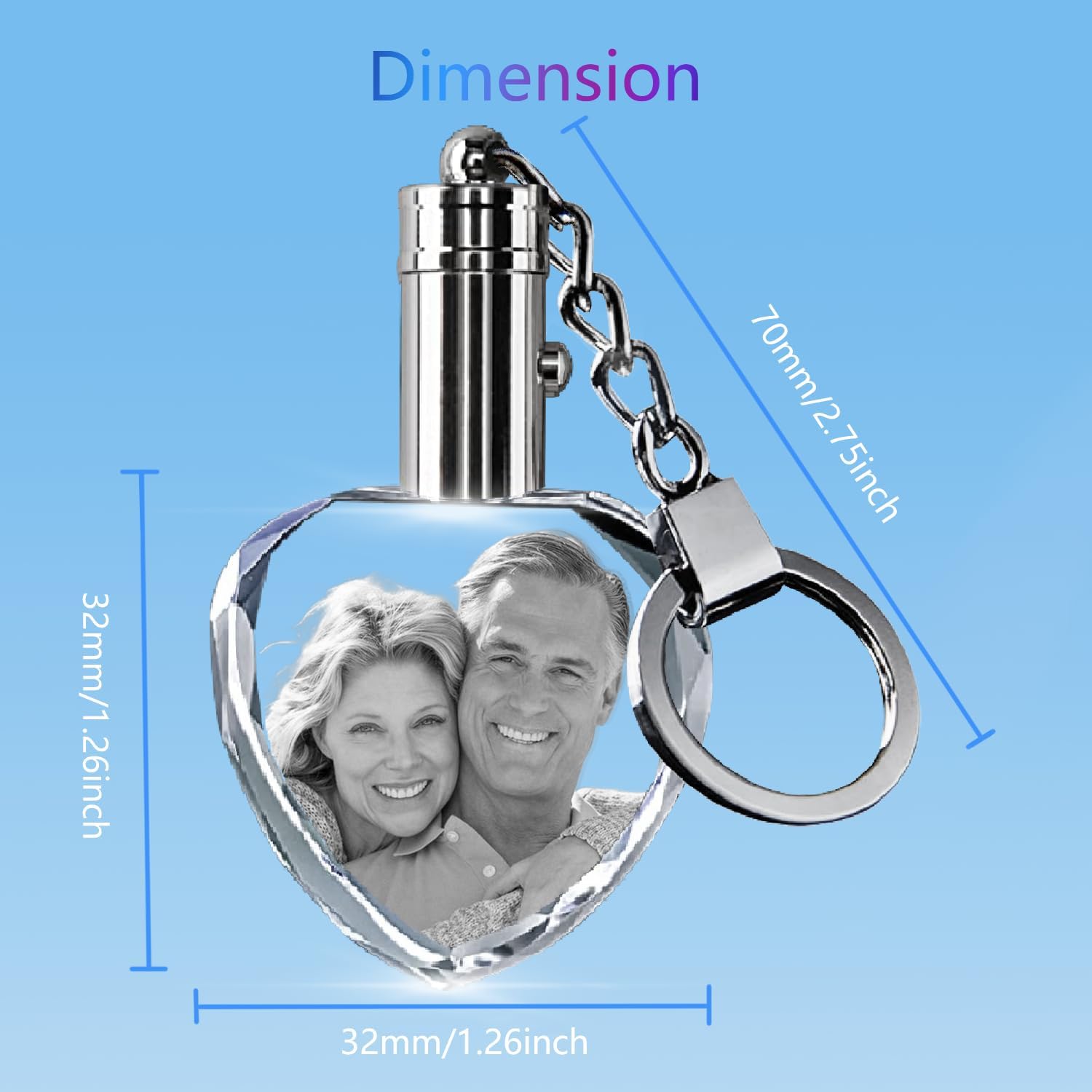 HAN'S LASER Personalized 3D Keychains with LED Light, Crystal Keychain with Your Own Photo, Great Memorial Gifts