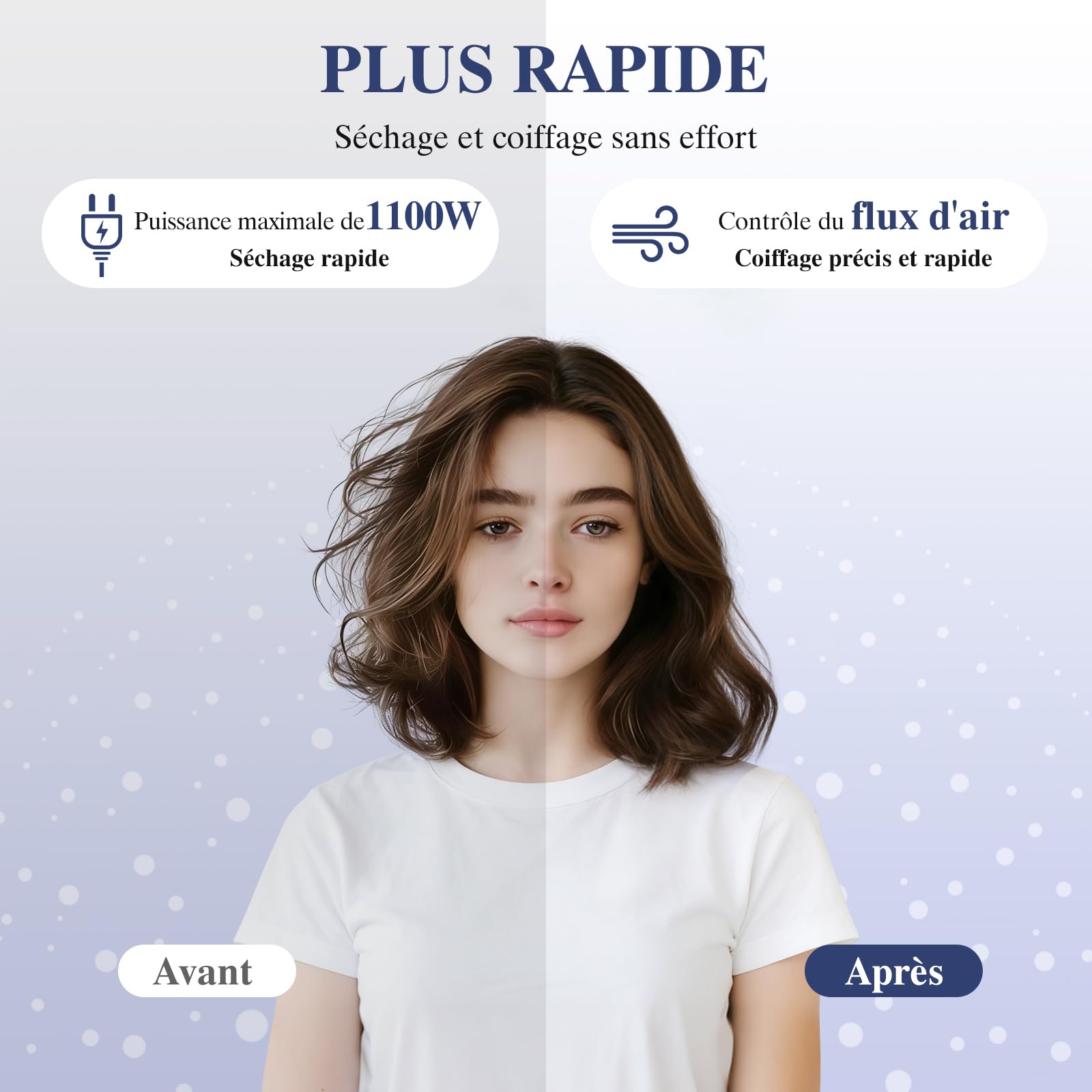 PARWIN PRO BEAUTY Brosse Soufflante 4 en 1, sèche-cheveux | Volume rapide, boucles, lissage, 3 températures, céramique, soin ionique, 1100 watts, Bleu