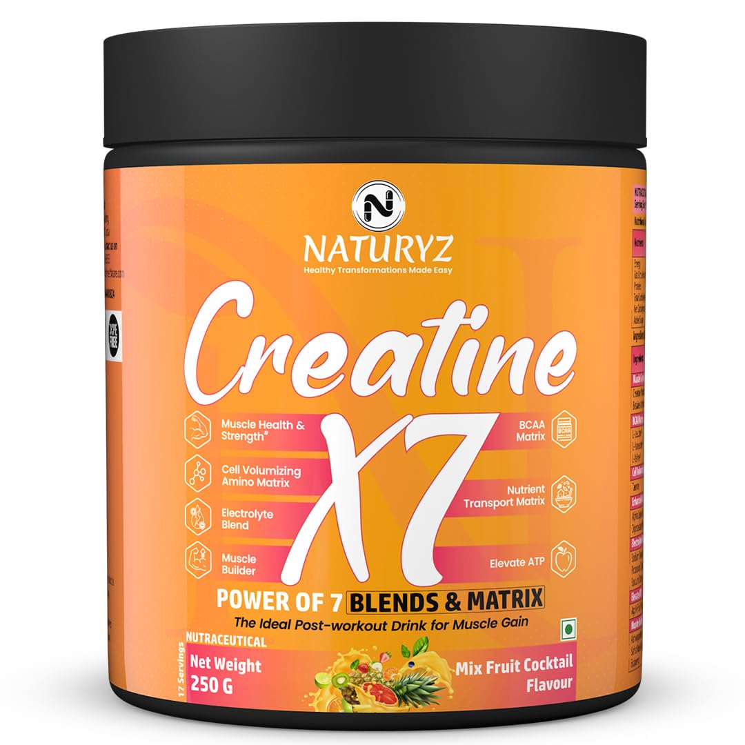 NATURYZ Creatine X7 Pure Micronized Creatine Monohydrate Post Workout drink | Rapid Absorption with Aminos | BCAA | ATP Transport Matrix | Muscle Growth & Strength | Power of 7 Blends | Muscle Builder- 250g(MixFruit Cocktail) (B0D6Z4TVFJ) Amazon Price History, Amazon Price Tracker