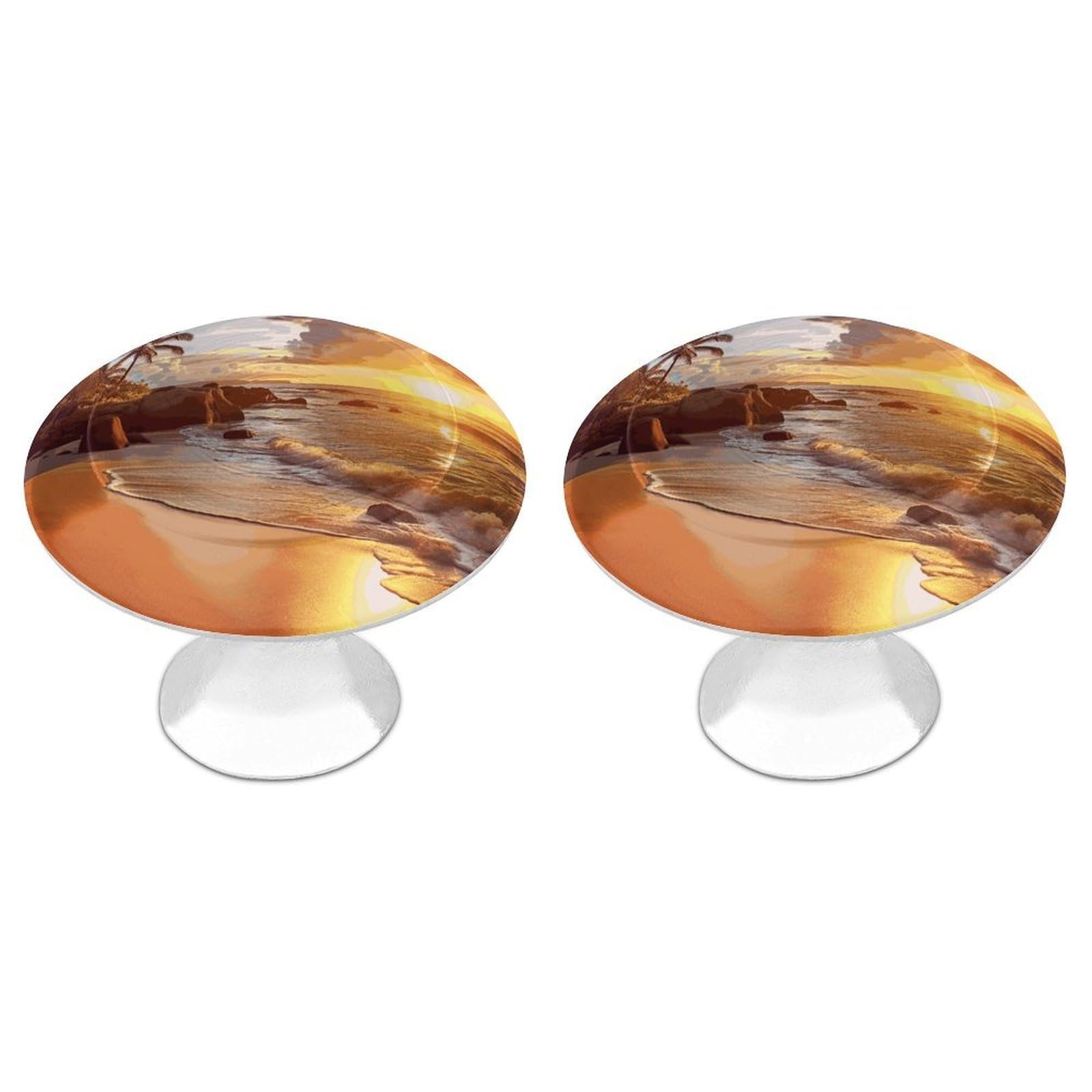 FekiLoot Tropical Beach at Sunset Cabinet Knobs Personality Stainless Steel Round Drawer Handles Circle Modern Cabinet Handles Drawer Knobs for Kitchen Dresser Bathroom Cupboard Furniture