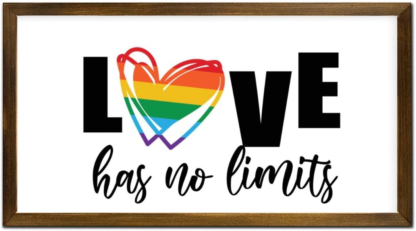 LGBT Pride Wood Framed Signs Love Has No Limits Wooden Wall Sign Retro Pride and Proud Wood Decor Farmhouse Wall Hanging Plaque for LGBTQ Gay Lesbian Pride 12x22 in