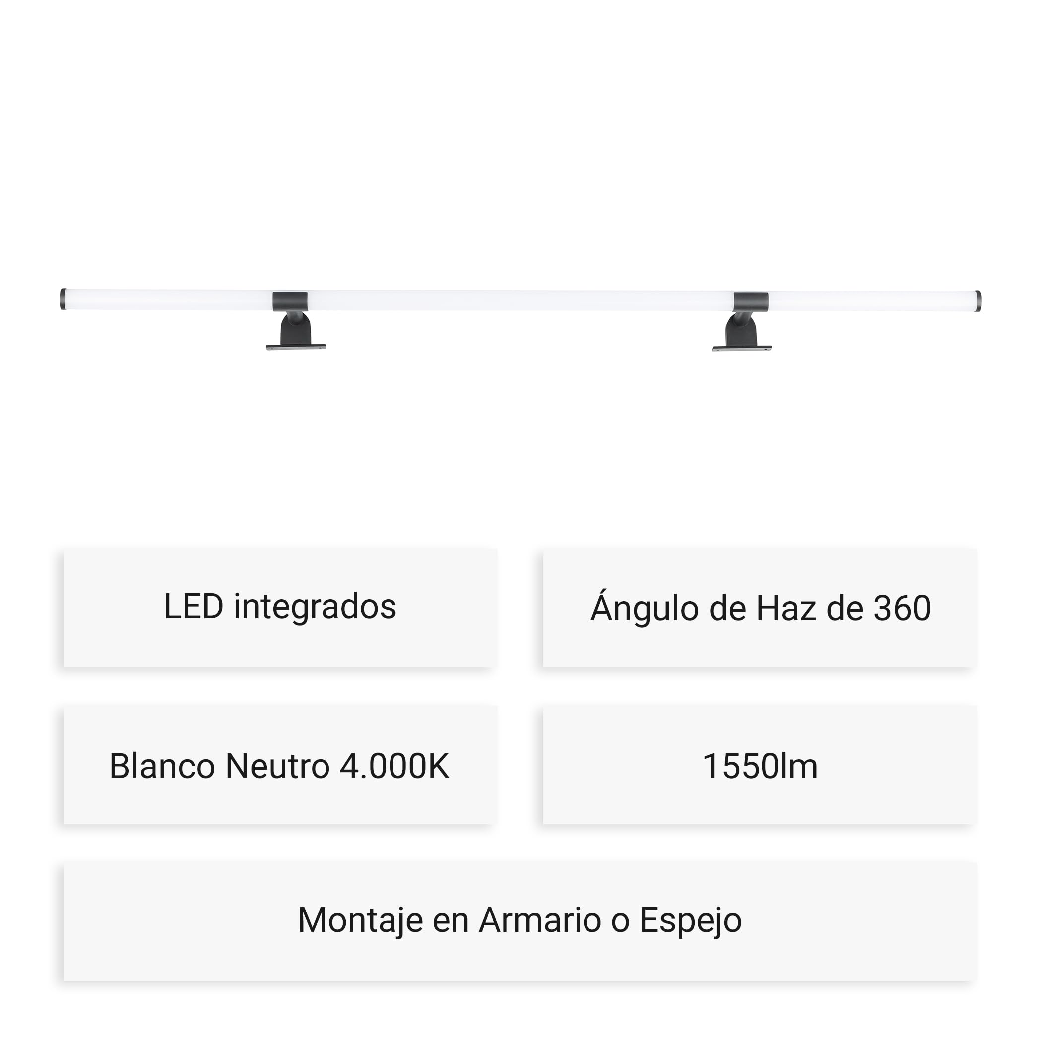 SEBSON LED Luz Espejo Baño 120cm IP44 - Montaje en Armario | Luz de Espejo de Pinza - Blanco Neutro 4000K 12W 1550lm - Lampara Armario 360° 1200x117x50mm