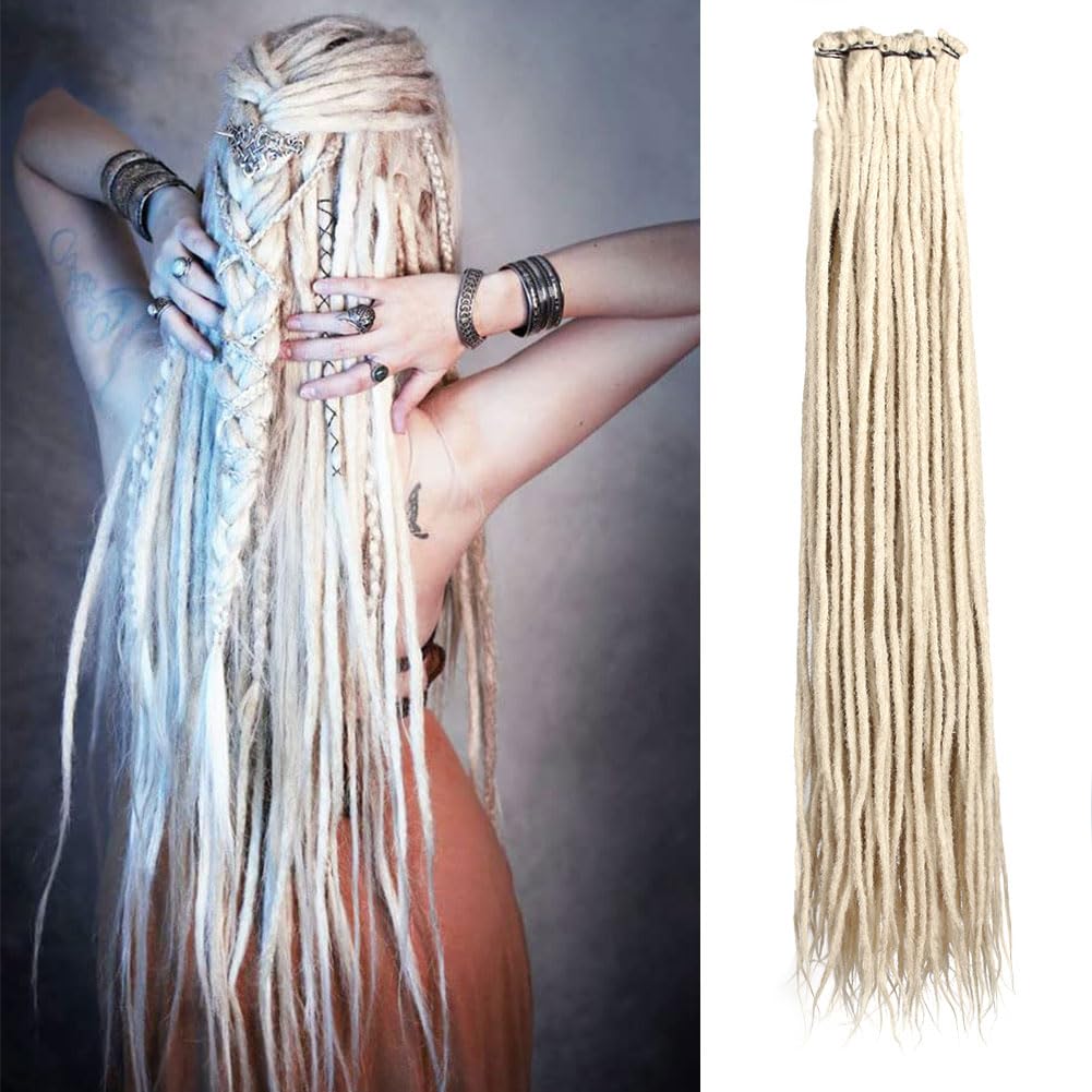 Kraler 36 Inch Blonde Dreadlock Extensions, Long Synthetic Crochet Dreads Extensions Handmade Soft Single Ended Dreads Thin 0.6cm Width Reggae Style Dreadlock for Girls(Pack of 10)