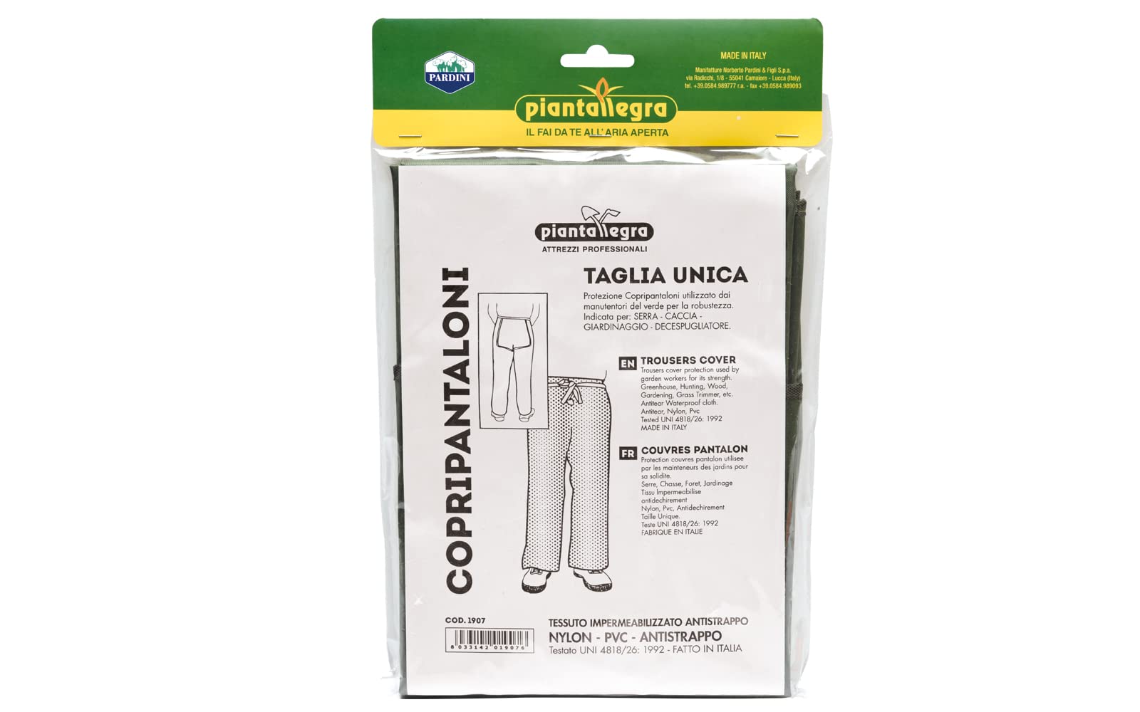 PARDINI Piantallegra - Copri pantaloni in nylon verde da giardinaggio ideali per decespugliatore e da lavoro in generale. Resistenti e impermeabili. Prodotti in Italia.
