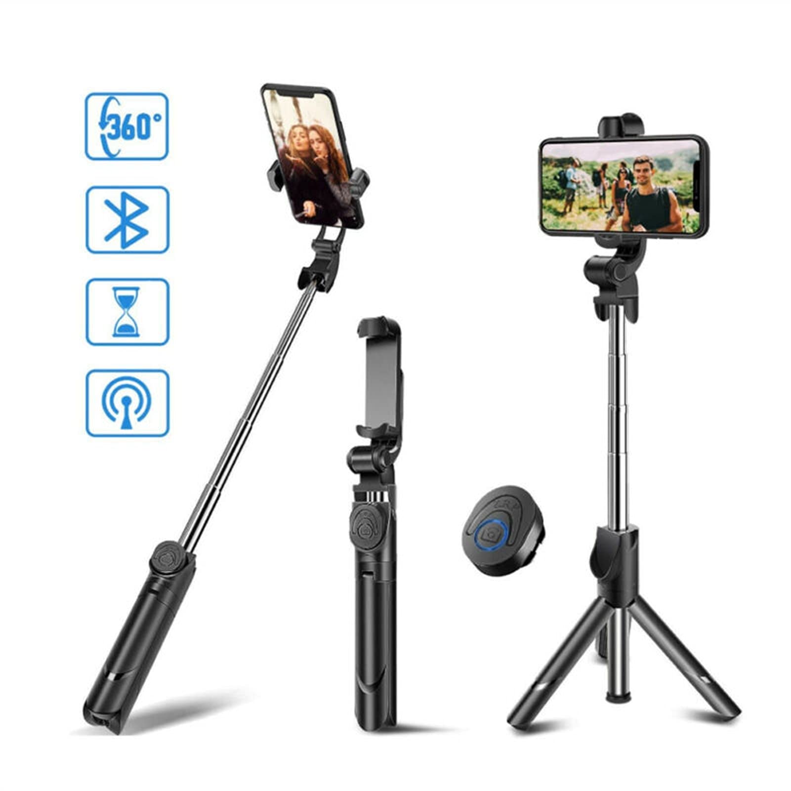 SCRUBY 2021 4 w 1 Bluetooth Selfie Stick Statyw Selfie Stick z bezprzewodowym pilotem i statywem (czerwony)
