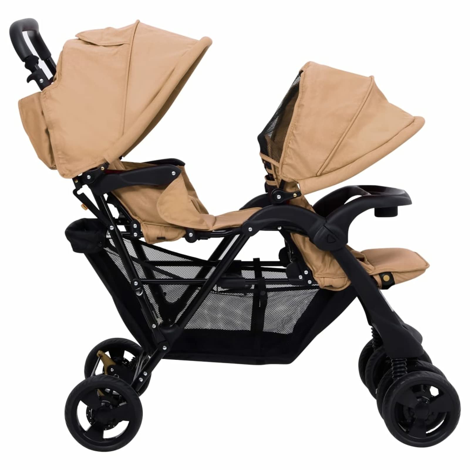 Carrito para Gemelos Tándem Cochecito de Bebé Silla de Paseo para Niños Diseño Plegable Cochecito de Gemelos Acero Gris Taupe y Negro