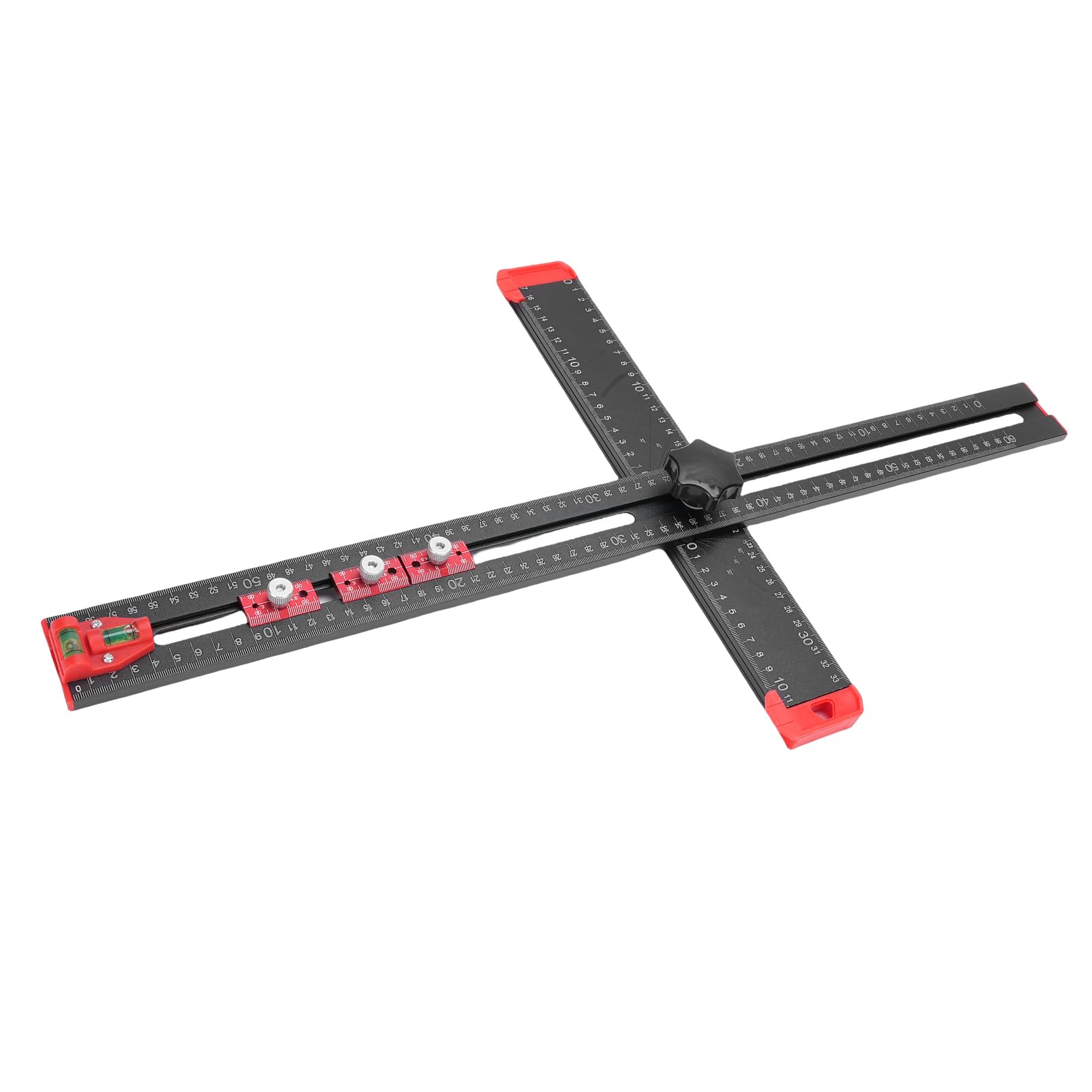 Bewinner Règle de Positionnement de Perçage 4 en 1, carré en T Multi-angle Réglable de 60 Cm avec 3 Curseurs, Niveaux à Bulle, Bouton ABS, Outil de Guidage Précis de Perçage de Trous pour le Travail