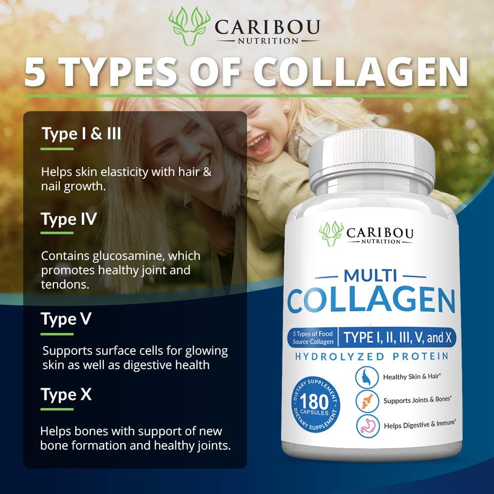 Multi Collagen Pills - 180 Collagen Pills - Type I, II, III, V & X Collagen Capsules - Unique Blend of Collagen Peptides Capsules - Wild Fish, Eggshell, Chicken & Grass-Fed Beef Collagen Supplements : Health & Household