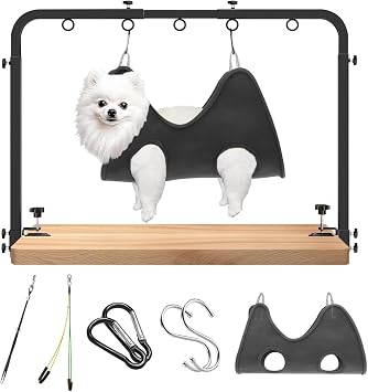 Portable Adjustable Dog Grooming Arm for Table- Pet Grooming Table Arm with Hammock & 2 Nooses, 42" Height Adjustable and 27" - 39" Width Adjustable,Applicable to Home & Store Pets