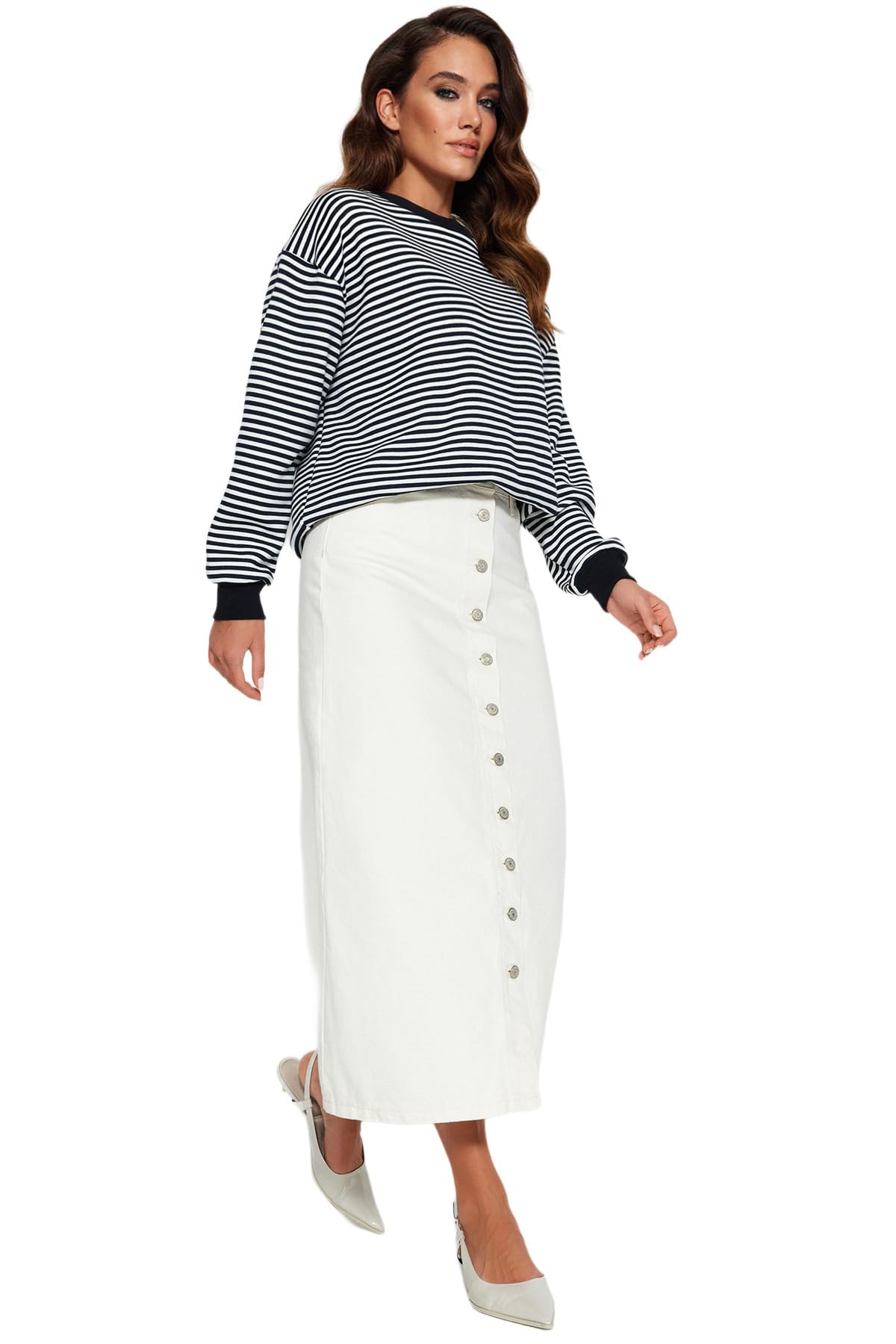 Trendyol Women's Damen Gerade Maxi Linie Hijab-Rock Skirt, Ecru, 38
