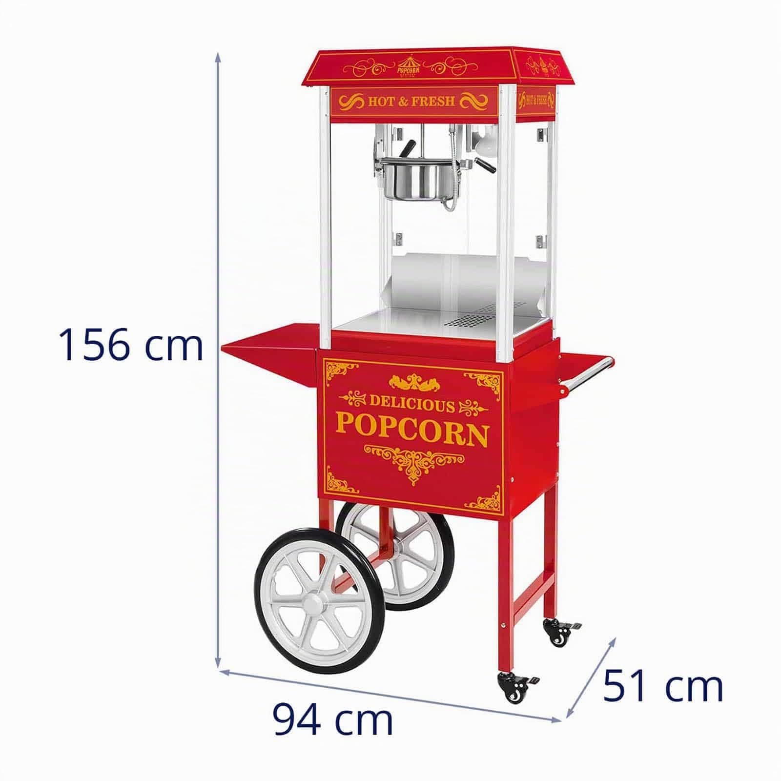 Royal Catering Palomitera roja con diseño americano y carrito 1500 W