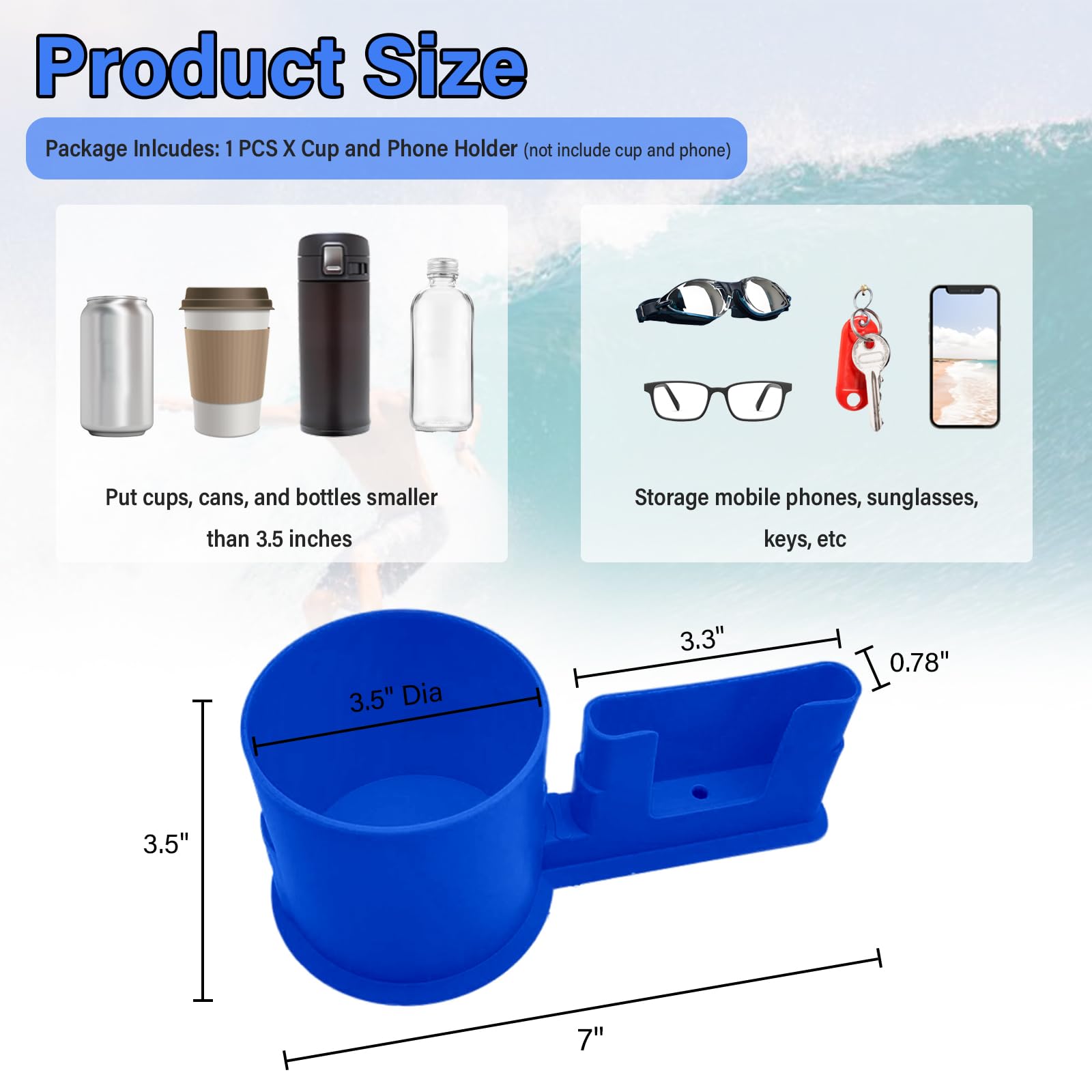Paddleboard-Becher- und Handyhalter, SUP- und Kajak-Zubehör für Wasserflaschen, Kaffeetasse, Dosen und Smartphones, 1 Stück (blau)
