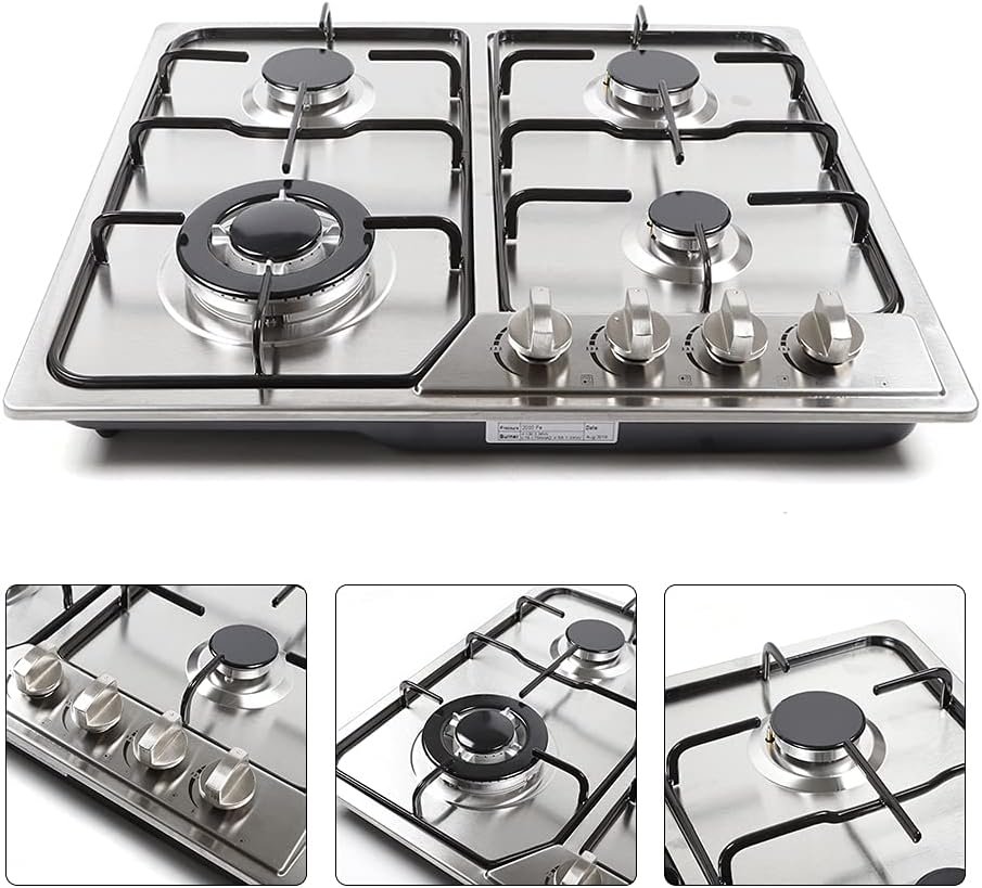 Piano Cottura a Gas, 4 Fuochi, da Incasso, Griglie in Metallo, 58 x 50 cm, Acciaio Inox, Adatto Per Gas Naturale O Propano Piano Cottura a Gas, 4 Fuochi, da Incasso, Griglie in Metallo, 58 x 50 cm, Acciaio Inox, Adatto Per Gas Naturale O Propano
