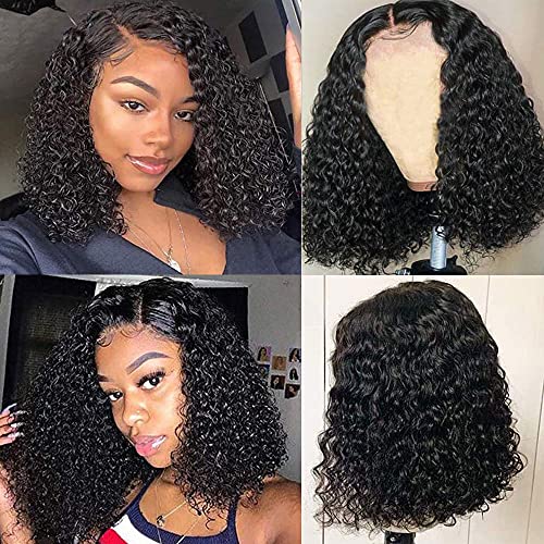 Amznlady Short Curly Pixie Cut Wig Headband Wigs Short Bob Kinky Curly Human Hair Wig for Balck Women Easy Wear Half Wig with Free Headbands (12 inch, 4x4 lace closure)