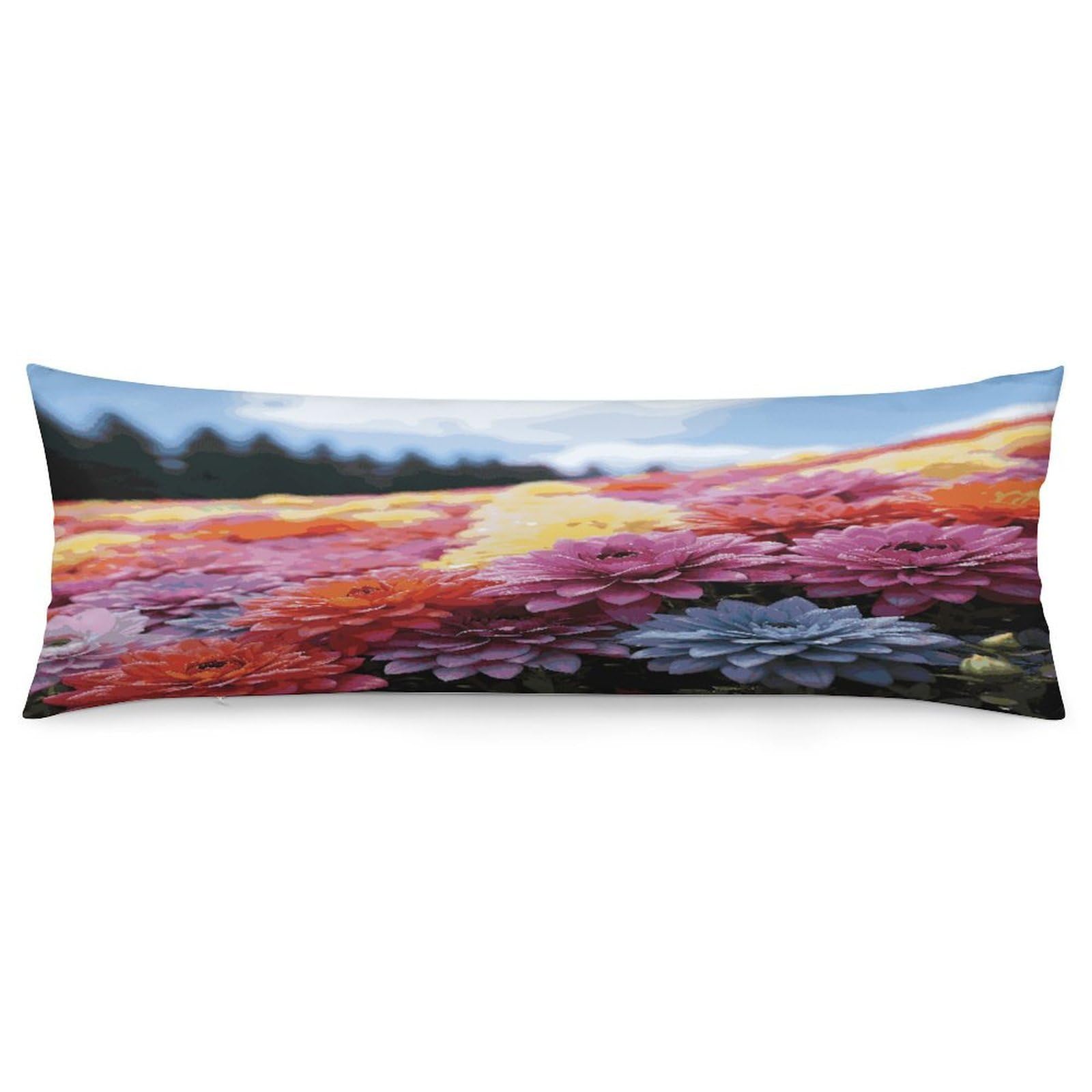 Rainbow Flower Sea Pillowcase Decorative Long Body Pillow Case Soft Breathable Body Pillow Cover Modern Large Pillowcase Cute Body Pillow Pillowcases for Bedroom Couch 18.9 X 53 Inch