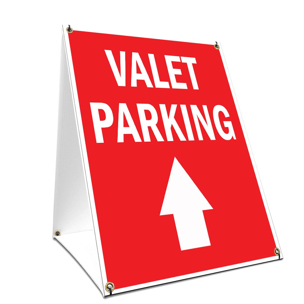 A-Frame Sidewalk Valet Parking with Up Arrow Sign with Graphics On Each Side | 18" X 24" Print Size
