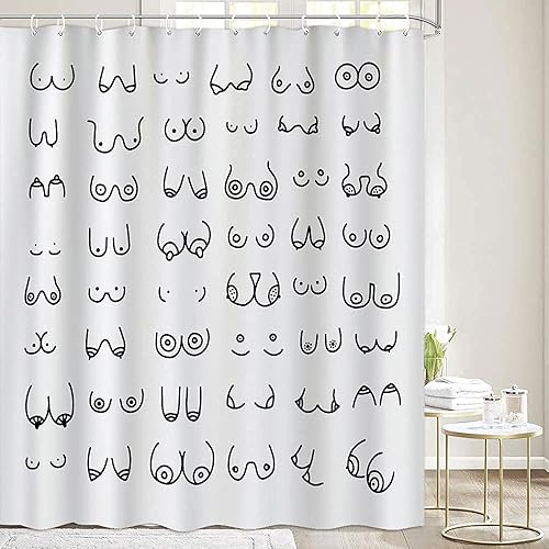 Divertida cortina de ducha para baño, diseño de tetas divertidas, cuerpo femenino nude, tela de arte divertida, accesorios únicos para decoración de
