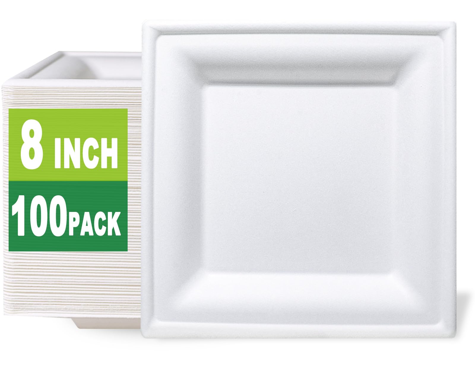 GreenWorks 100 piatti quadrati compostabili per bagassa e fibra di bambù, 20,3 cm