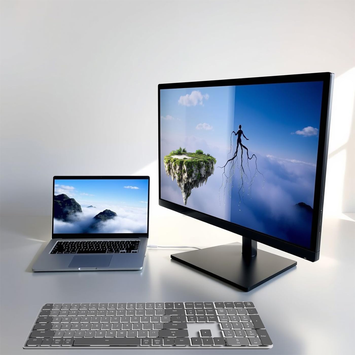 CX40 Wireless Mechanical Keyboard, Full Size with Quiet Red Switches Tri Mode White Backlight for Windows and Mac, Black Graphite