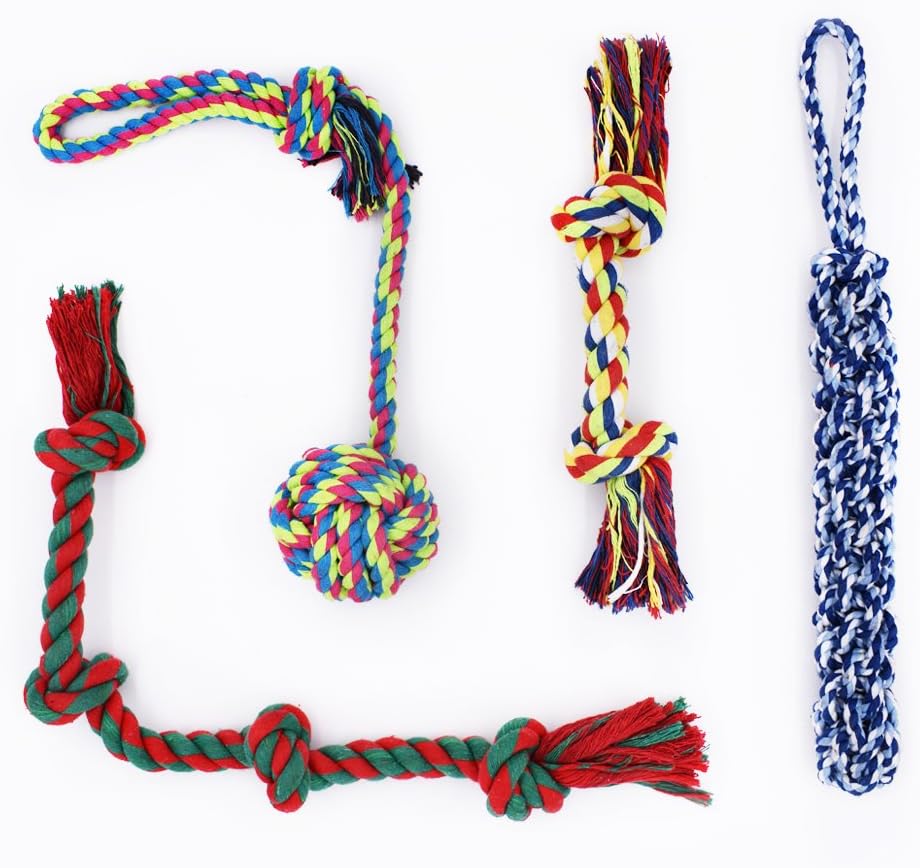 RIO Direct Dog Rope Toys, Sturdy Dog Rope Chew Toys Set for Aggressive Chewers, Interactive Cotton Rope - Avoid Boredom and Anxiety - Best Gift for Medium to Large Breeds (4Pack)
