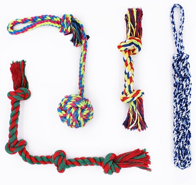RIO Direct Dog Rope Toys, Durable Dog Rope Chew Toys Set for Aggressive Chewers, Interactive Cotton Rope - Avoid Boredom and Anxiety - Best Gift for Medium to Large Breeds (4Pack)