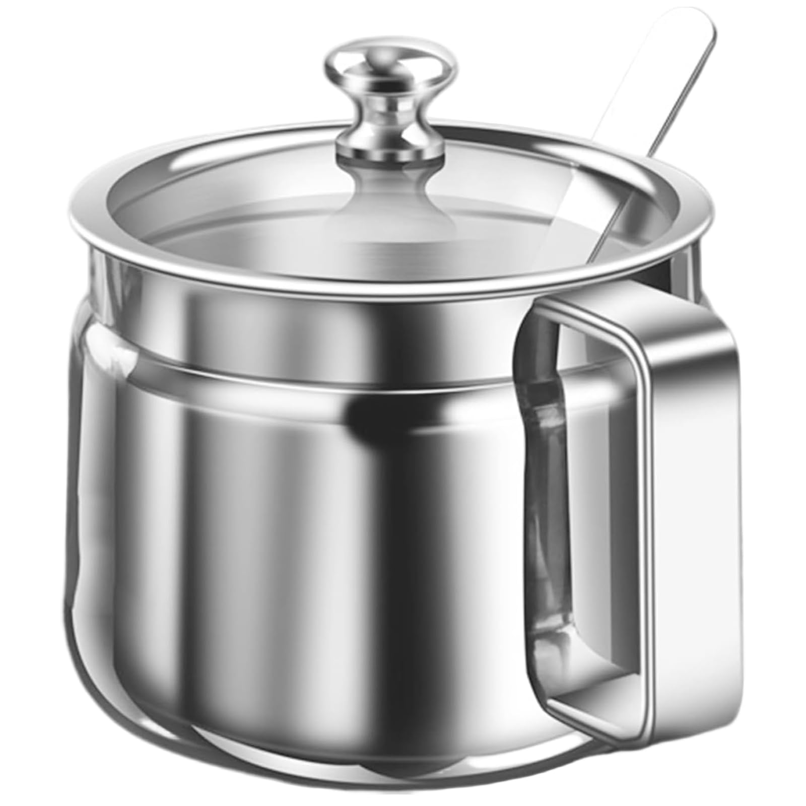 Uanqfegy Stainless Steel Ghee Container - 500ml/17oz Seasoning Jar with Clear Lid & Spoon, Spice Container for Home Kitchen